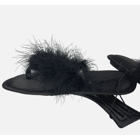 INC International Concepts Black Feather Faux Fur Slippers Womens Size 5-6 - Picture 7 of 12